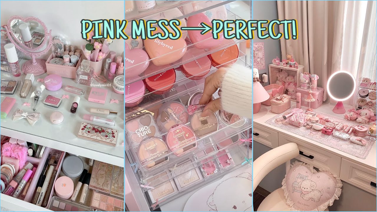 ✨ Pink Aesthetic Vanity Reset | Messy to Clean + Huge Contact Lens Unboxing 👀💗