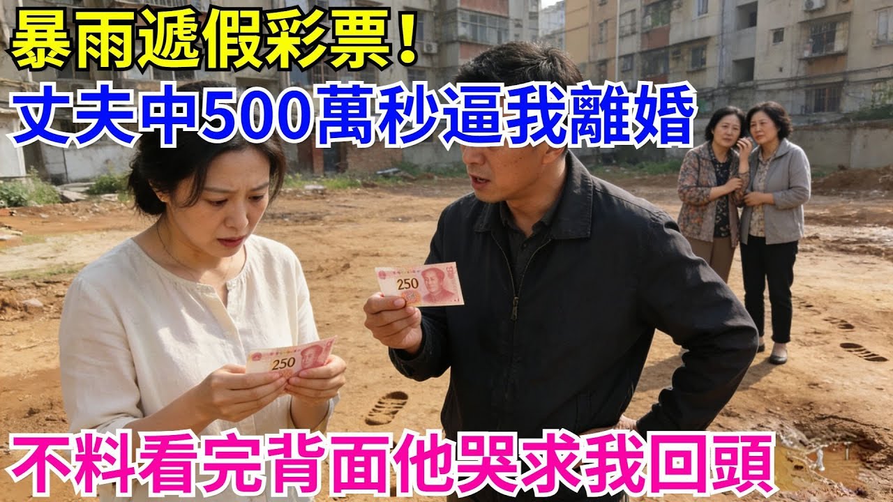 暴雨遞假彩票！丈夫中500萬秒逼我離婚，扔我250塊遣散費，不料看完背面小字，他癱在泥裏哭求我回頭#為人處世#生活#故事#戀愛#情感#婚姻#家庭婆媳#養老#睡