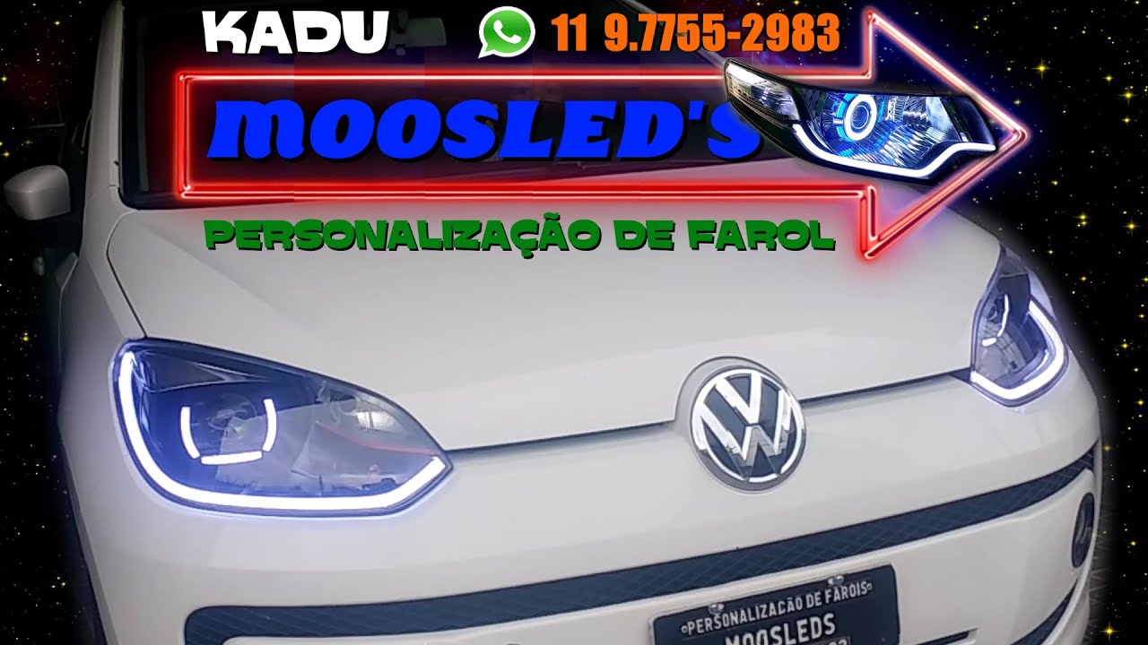 FAROL VW UP COM BARRAS DE LED DRL E 2 MODELOS DE PROJETORES DAY LIGHT 14 15 16 17 18 19 20 Retrofit