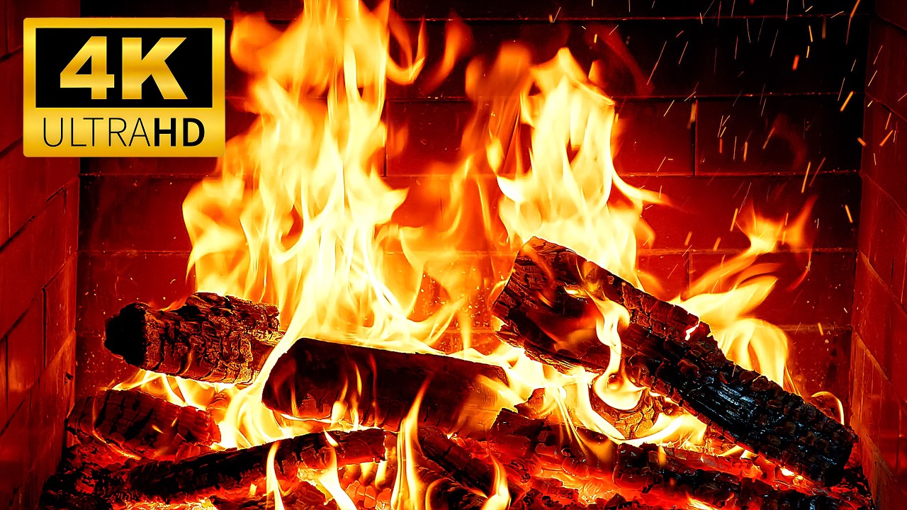 🔥Calm and Cozy Fireplace with Burning Logs & Crackling Fire Sounds🔥High Quality Fireplace 4K Video