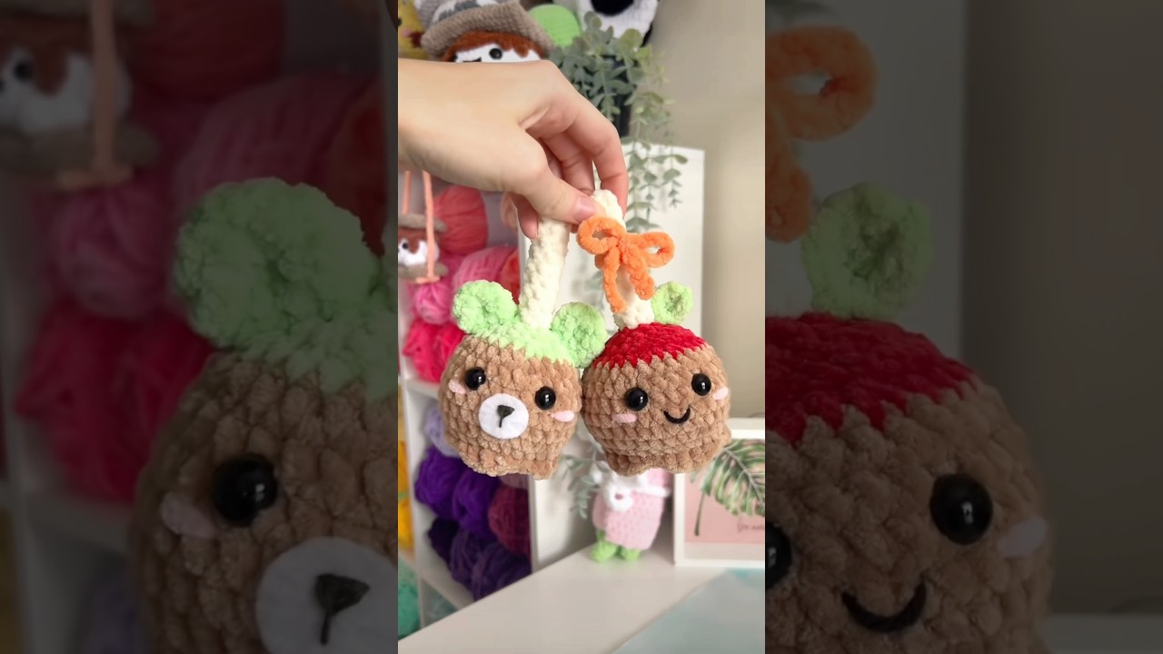 a new free fall crochet pattern, caramel apple plushies 🧡🍎 #crochet #fall #freepattern