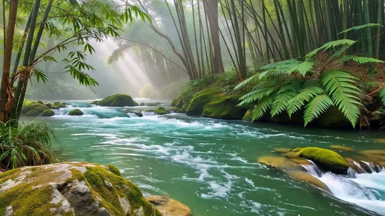 Relaxing Tropical River in Indonesia | Gentle Wind, Flowing Water & Rainforest Sound