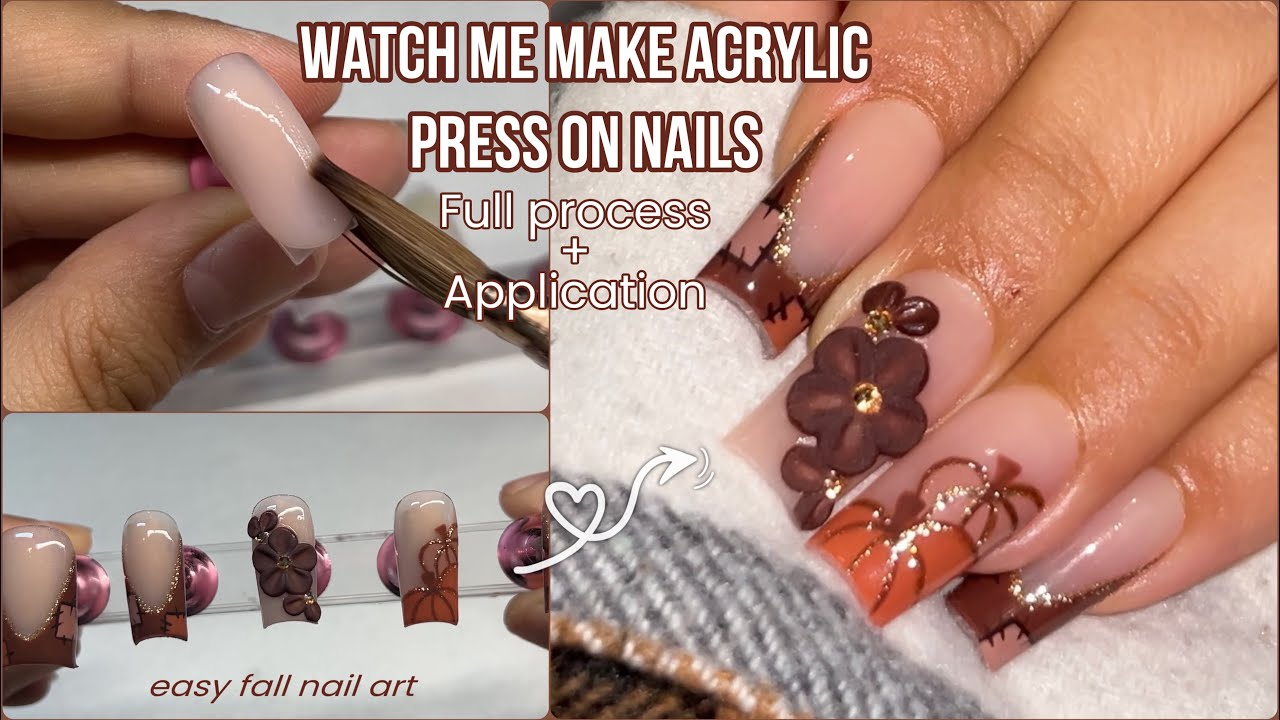Fall Acrylic Press On Nails | How To Prevent Shrinkage | Full Process | Acrylic Nails Tutorial