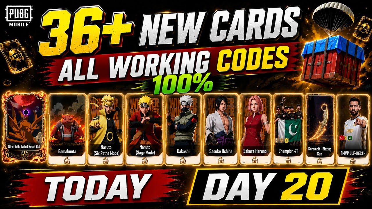 PUBG Mobile 36+ New Cards Exchange Codes ✅ All Working | Card Collection DAY 20