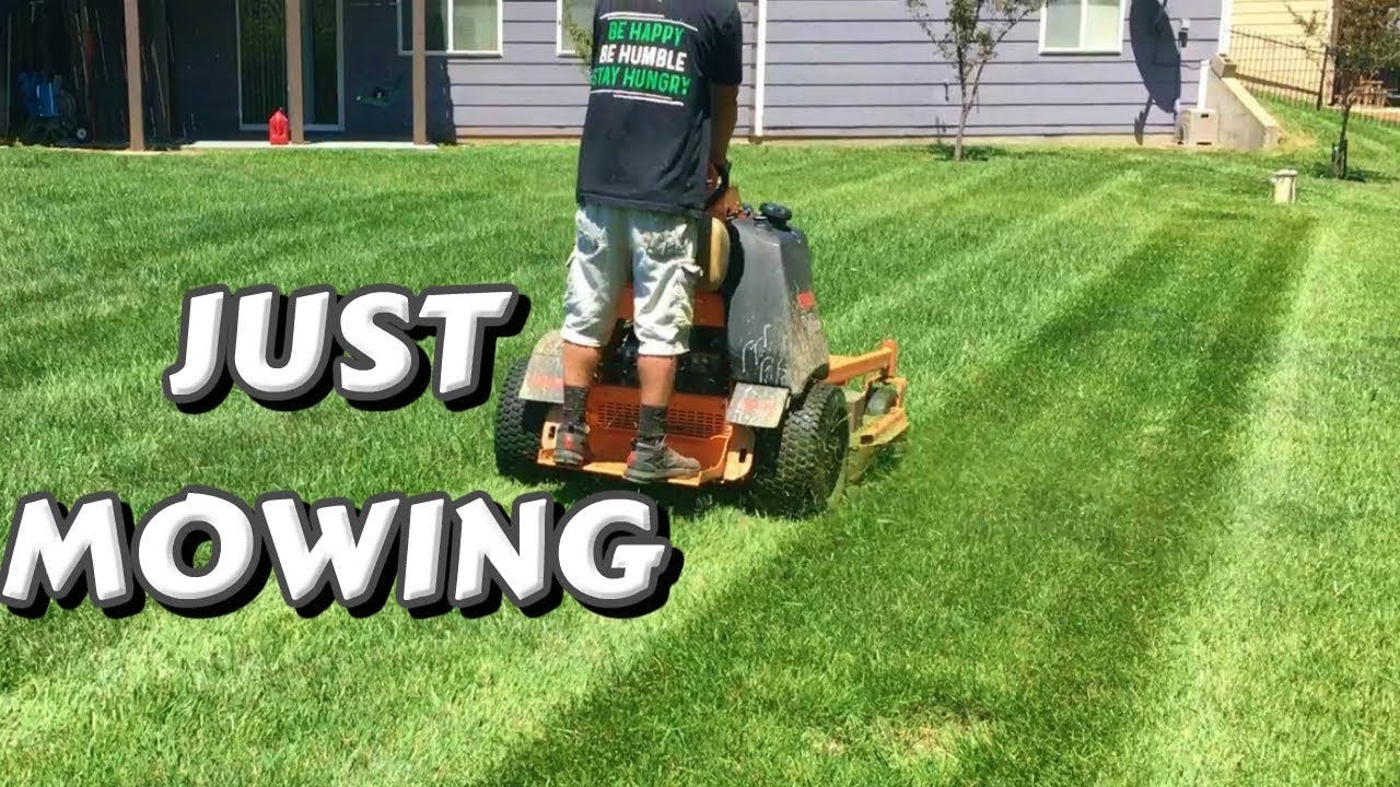 Relaxing Lawn Mowing Footage, Mow Tall Grass and Wet Grass, Slow Motion, Drone, Stripes