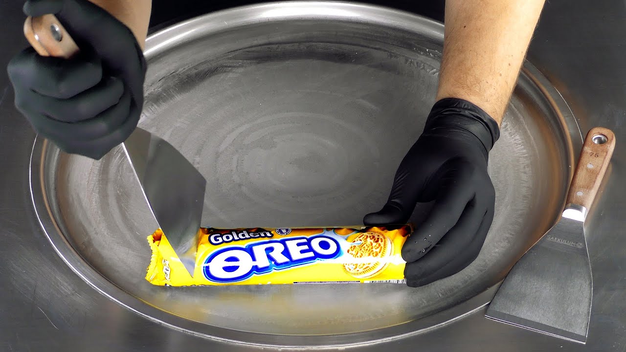 ASMR - Golden OREO Ice Cream Rolls | how to make satisfying fried Ice Cream with Oreo Cookies | Food