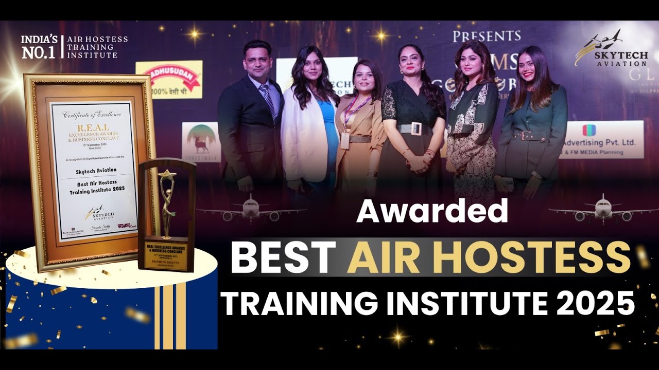 Skytech Aviation Wins The Best Air Hostess Training Institute 2025 | Honored by Shamita Shetty