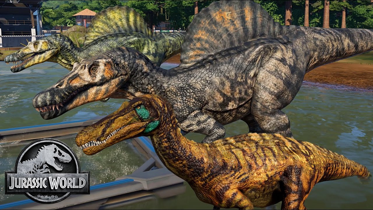2 Baryonyx & 2 Spinosaurus Breakout & Fight! Jurassic World Evolution Mods (4K 60FPS)