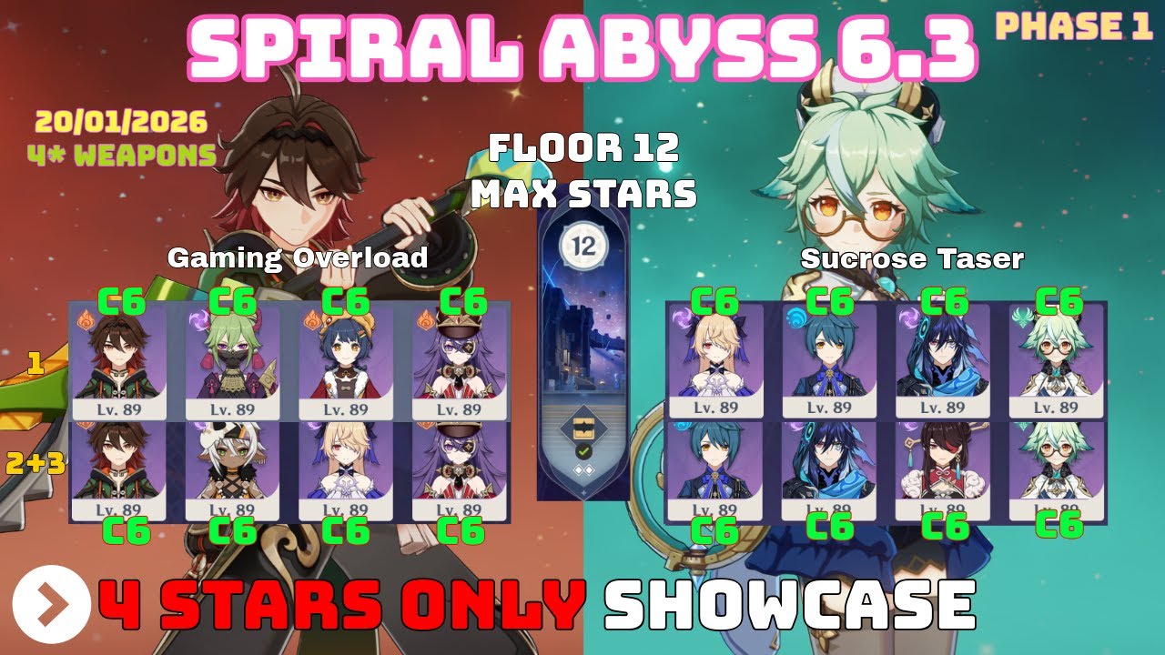 4 Stars Only - Abyss 6.3 Phase 1: Luna IV / All 4* Weapons - Floor 12 9*