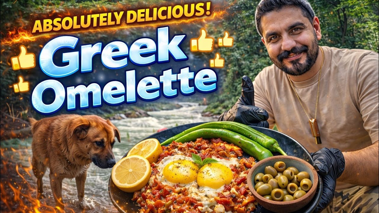 Easy Omelette Recipe in Nature 🌲🍳 | Greek Omelette by the River | ASMR Cooking  #cooking #food #asmr