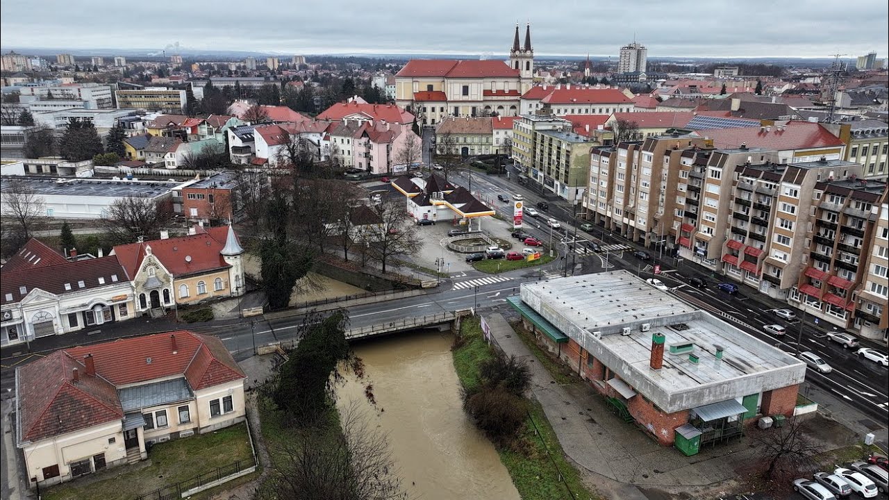 A Perint és az Arany patakok áradása légifelvételen -  Szombathely, 2023.12.23.