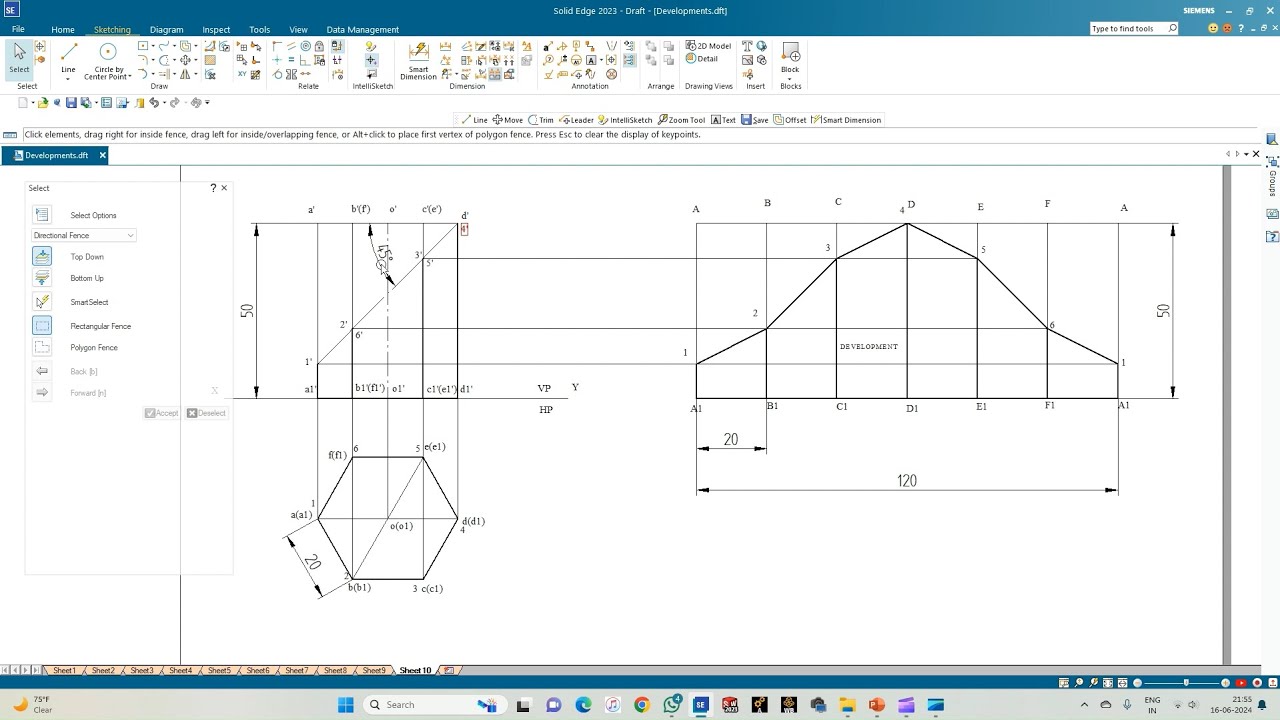 Development of Lateral Surfaces of Solids Hexagonal Prism 01