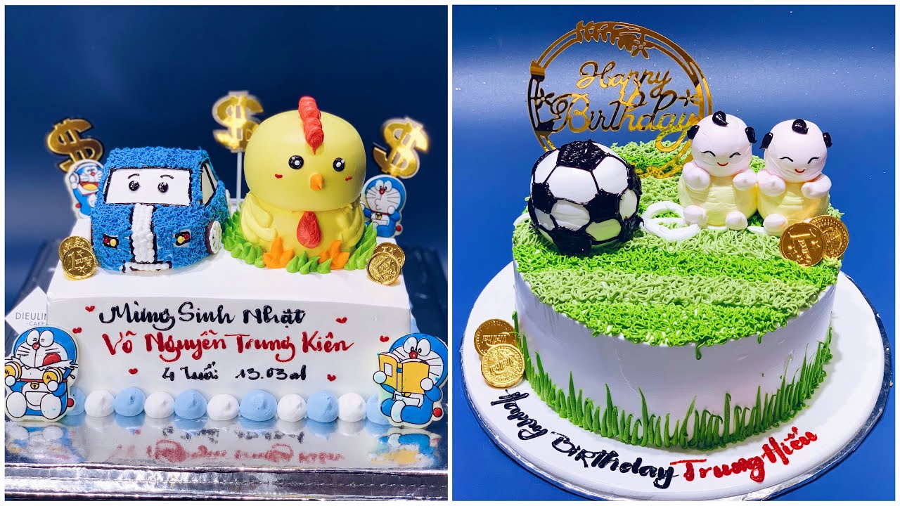 Làm bánh kem Sân bóng đá và Xe ôtô cho bé - Ice cream cake making for children soccer field and car