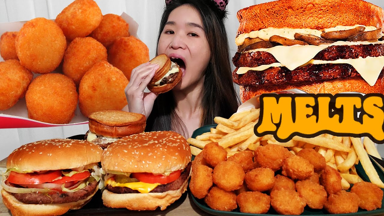 BURGER KING CHEESY MELTS & Whopper Mukbang! Shroom 'N Swiss Melt & Cheesy Tots - Eating with ASMR