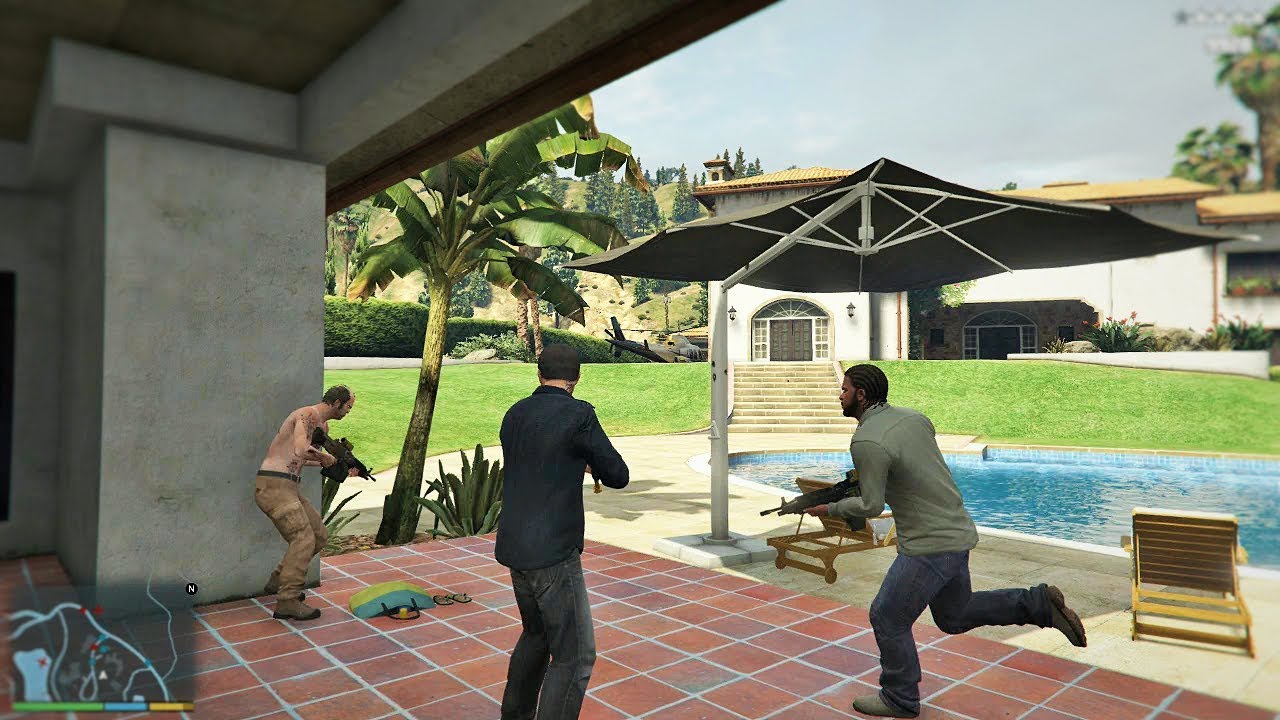 GTA 5 - Franklin, Michael and Trevor Five Star Escape From LAKE VINEWOOD ESTATES # 46