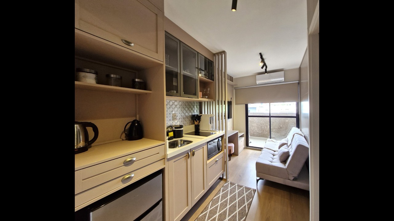 Studio mobiliado para locação: moderno e com aquela sensação que só Moema consegue oferecer.