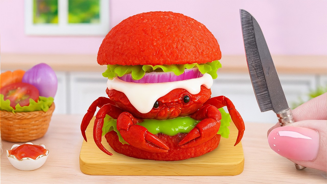 ASMR Memasak Burger Kepiting Mini 🦀  Sangat Memuaskan