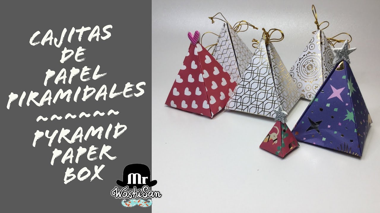 Cajas piramidales de origami con papel decorado
