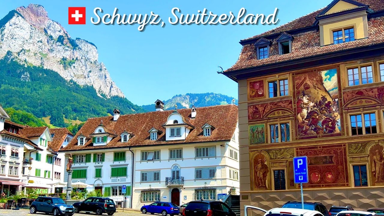 Schwyz, Switzerland 🇨🇭| Historic Swiss Village surrounded by Alps | Walking Tour | 4K