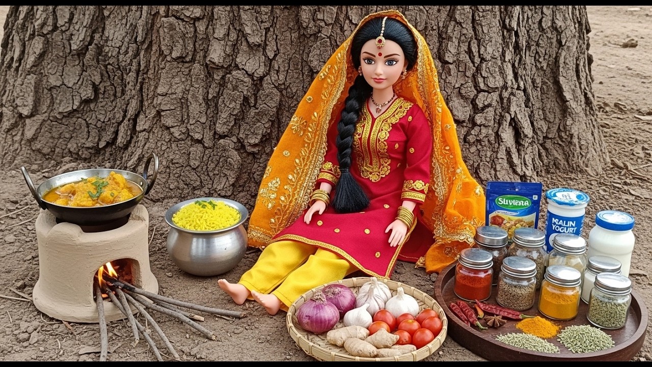 Miniature Butter Chicken & Turmeric Rice Cooking ASMR 🍗🍚 | Mother & Daughter Tiny Kitchen Cooking