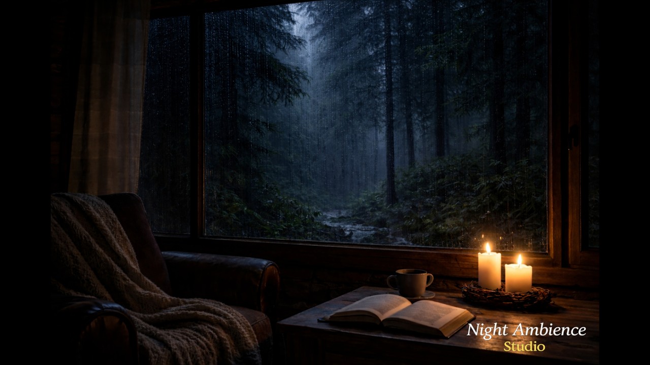 Cozy Cabin Window Rain 🌧 Calm Night Rain for Sleep & Relaxation