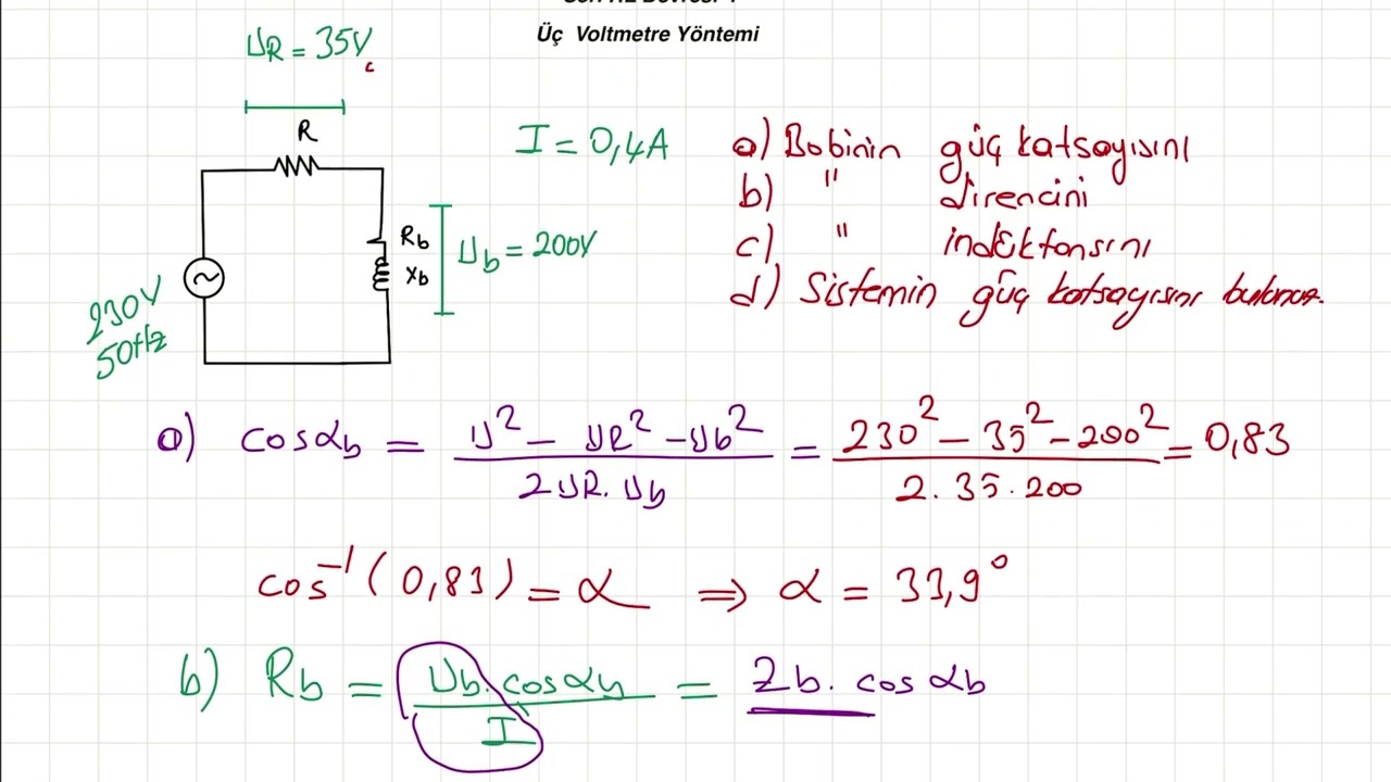 Seri RL Devresi -4- Üç voltmetre yöntemi - Seri RL Devresi Soru Çözümü - Seri RL Devreleri -Seri RL