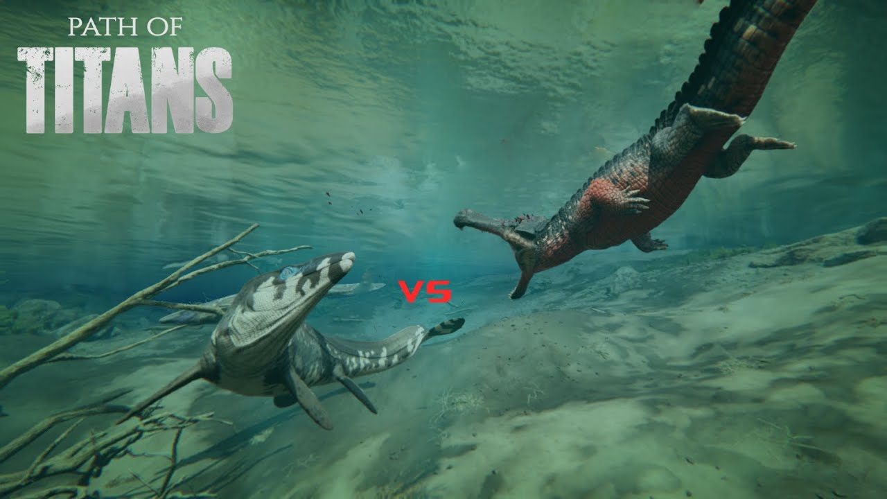 Sarcosuchus vs Tylosaurus Path of Titans