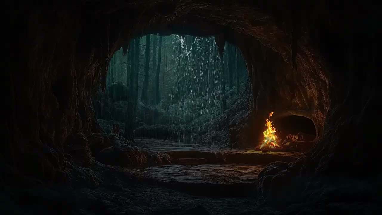 Rain and Thunder Sound in Forest Cave | For Deep Sleep and Stress Relief