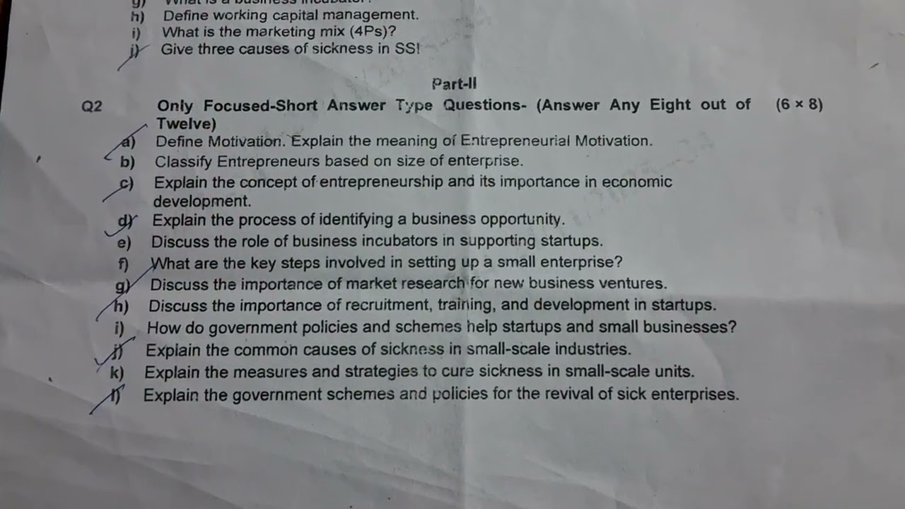 BPUT entrepreneurship development 7th semester questions