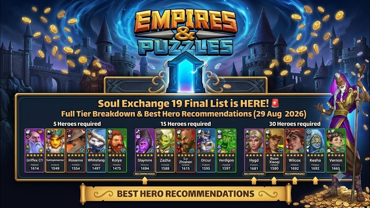 E&P🔥Soul Exchange 19 Final List😱🤩 Best Hero Recommendations (29 Aug 2026) #empiresandpuzzles 