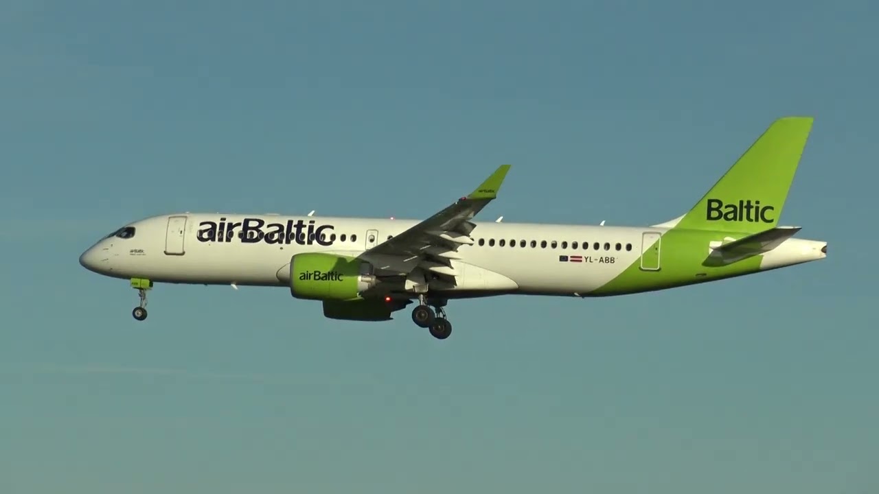 Air Baltic Airbus A220-300 YL-ABB Landing Barcelona LEBL