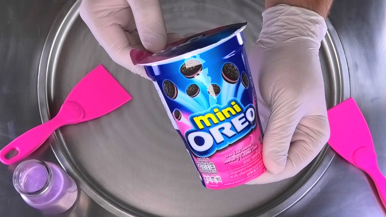 How To Turn mini OREO Cookies Into Strawberry Cookie Ice Cream Rolls | ASMR