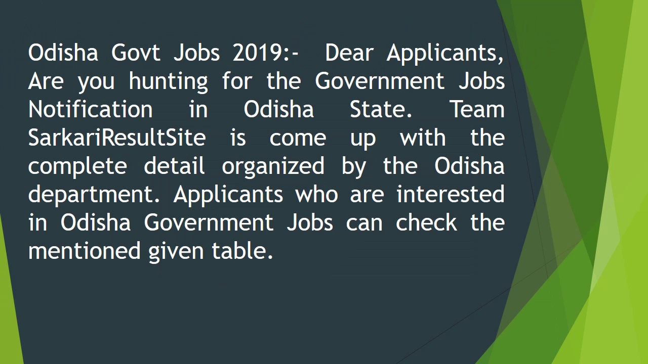 Odisha Govt Jobs 2019 : Check Latest Odisha Govt Jobs Notification
