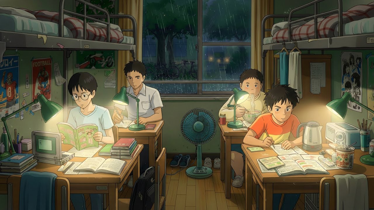Rainy Days in the Old College Dorm ☔ | Cozy Ghibli-Inspired Student Life | Relaxing Ambient