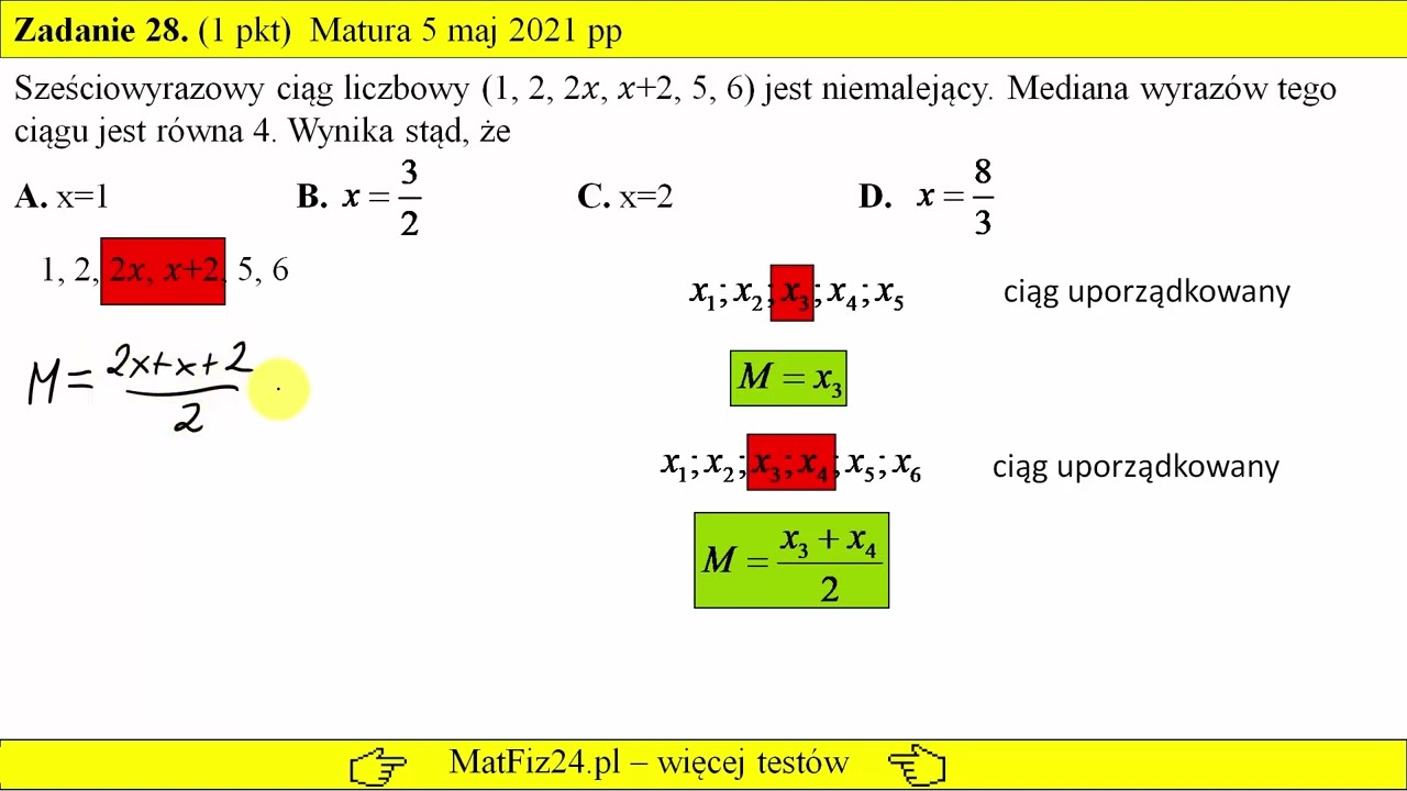 Mediana - Matura podstawowa z matematyki - Maj 2021 | Matfiz24.pl
