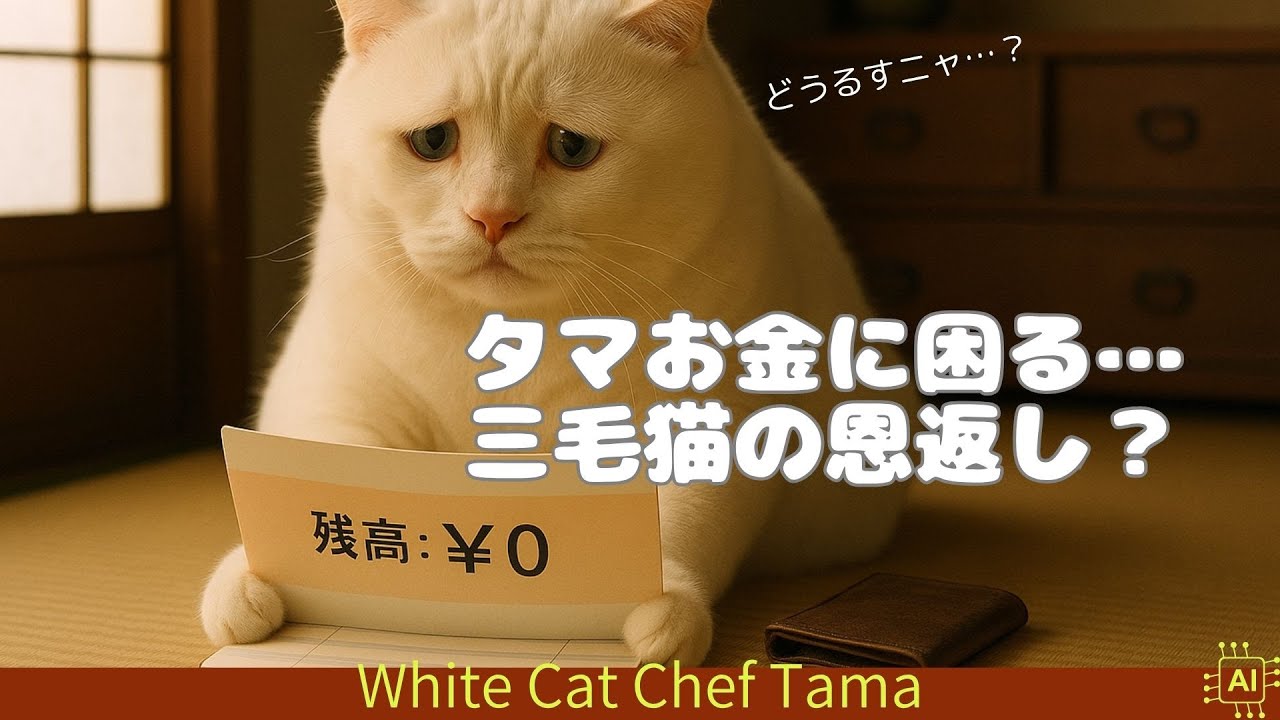 【ai猫 料理】タマお金に困る…三毛猫の恩返し