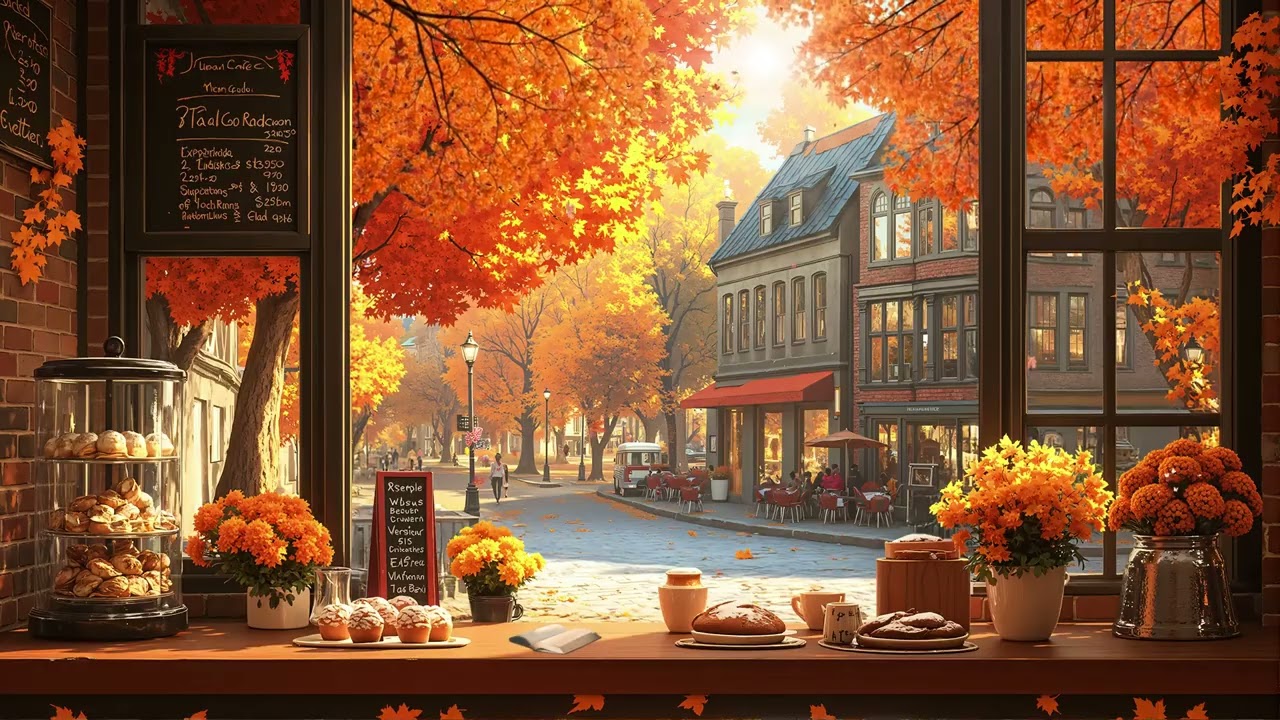 Autumn Caf&eacute; Jazz ☕🍁 | Relaxing Fall Coffee Shop Ambience with Smooth Jazz & Street Views