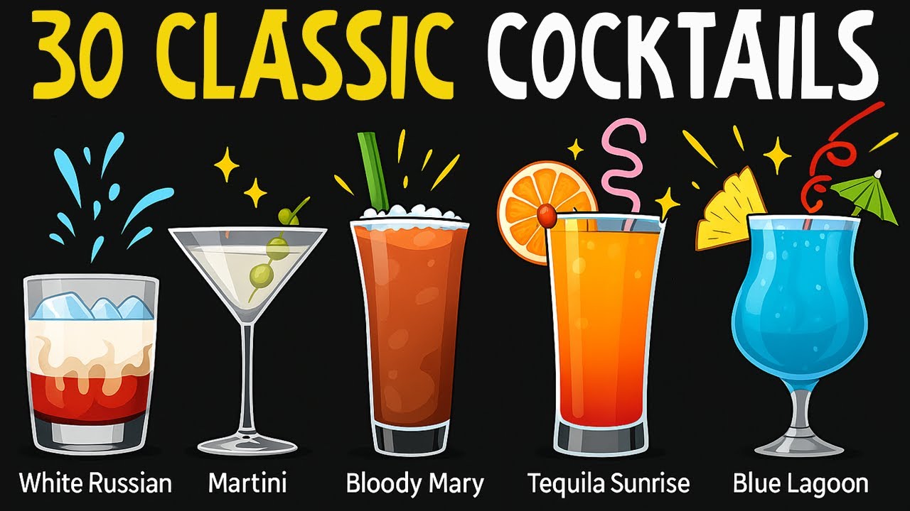 30 Classic Cocktails Explained: A Visual Guide to Iconic Drinks | Animation