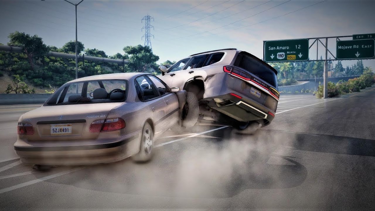 BeamNG Drive - Highway Car Crashes #28
