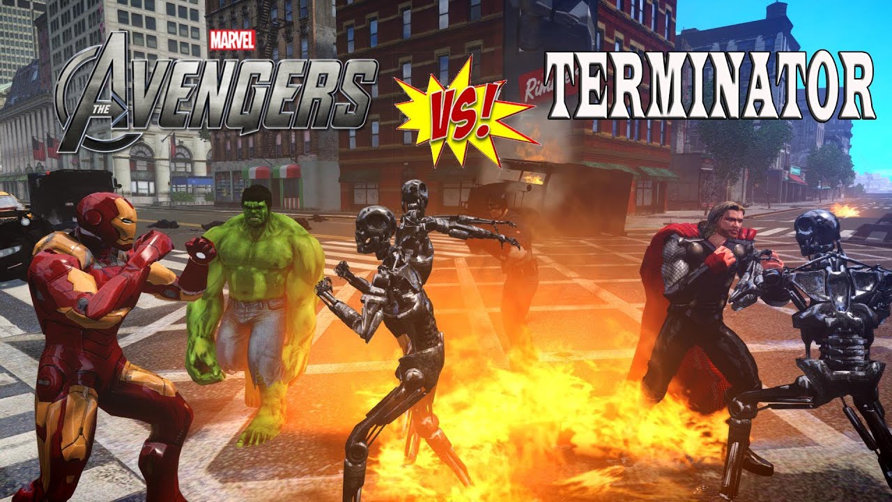 The Avengers vs Terminator Army - EPIC BATTLE - Grand Theft Auto