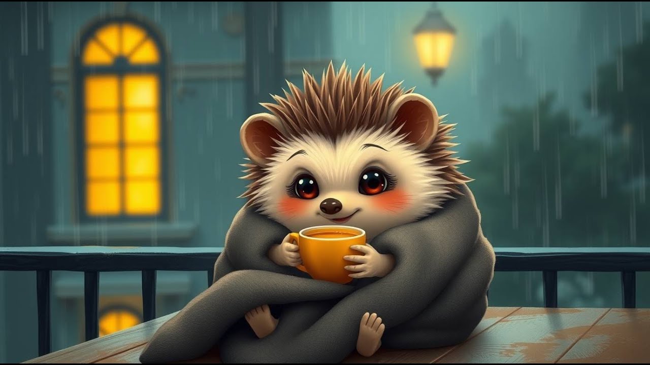 Relaxing Hedgehog Coffee Time 🌧️🦔 | Rain & Chill 1-Hour Loop