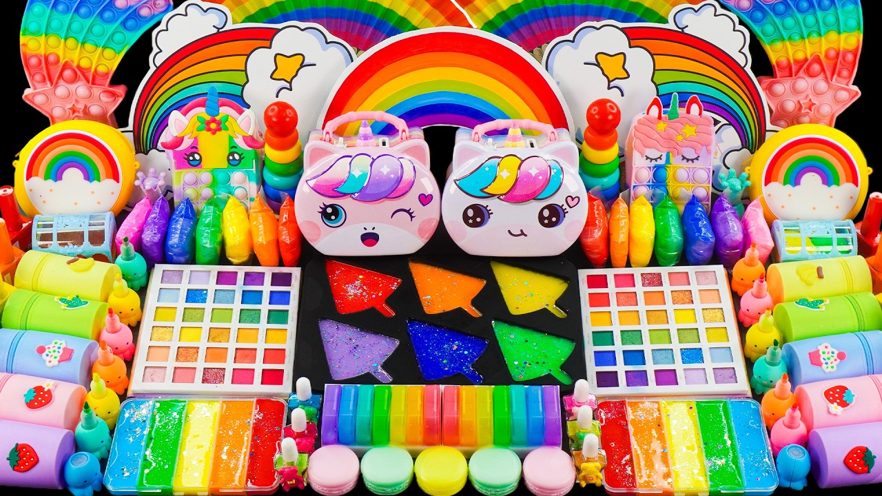 🔴 LIVE: Wonderful Rainbow Unicorn Slime ASMR | Mixing Eyeshadow & Makeup Into Slime