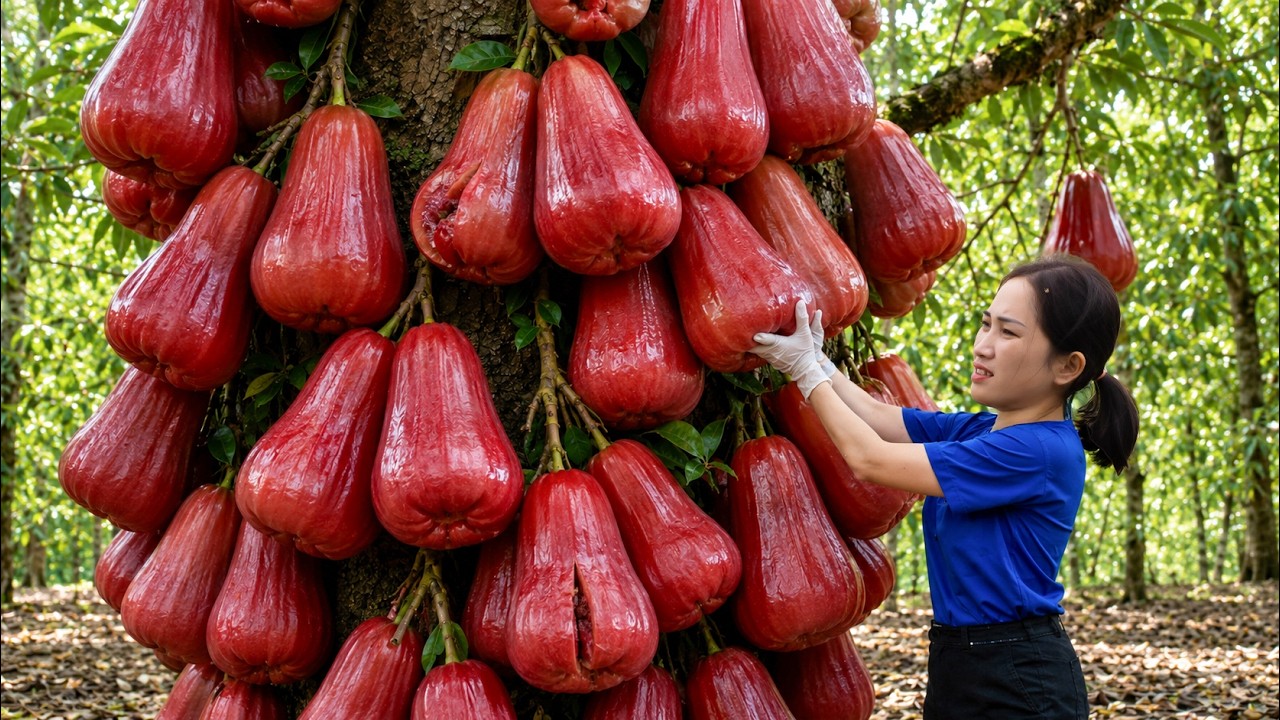 Harvesting Giant Red Wax Apples From a Strange Tree | Fresh Fruit Sold Out at Market