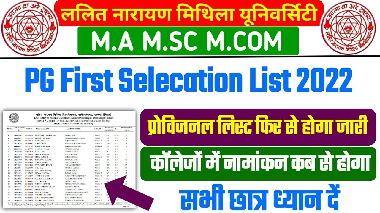LNMU PG First Selecation List 2021-23 / LNMU PG Provisional List / LNMU PG Admission 2022