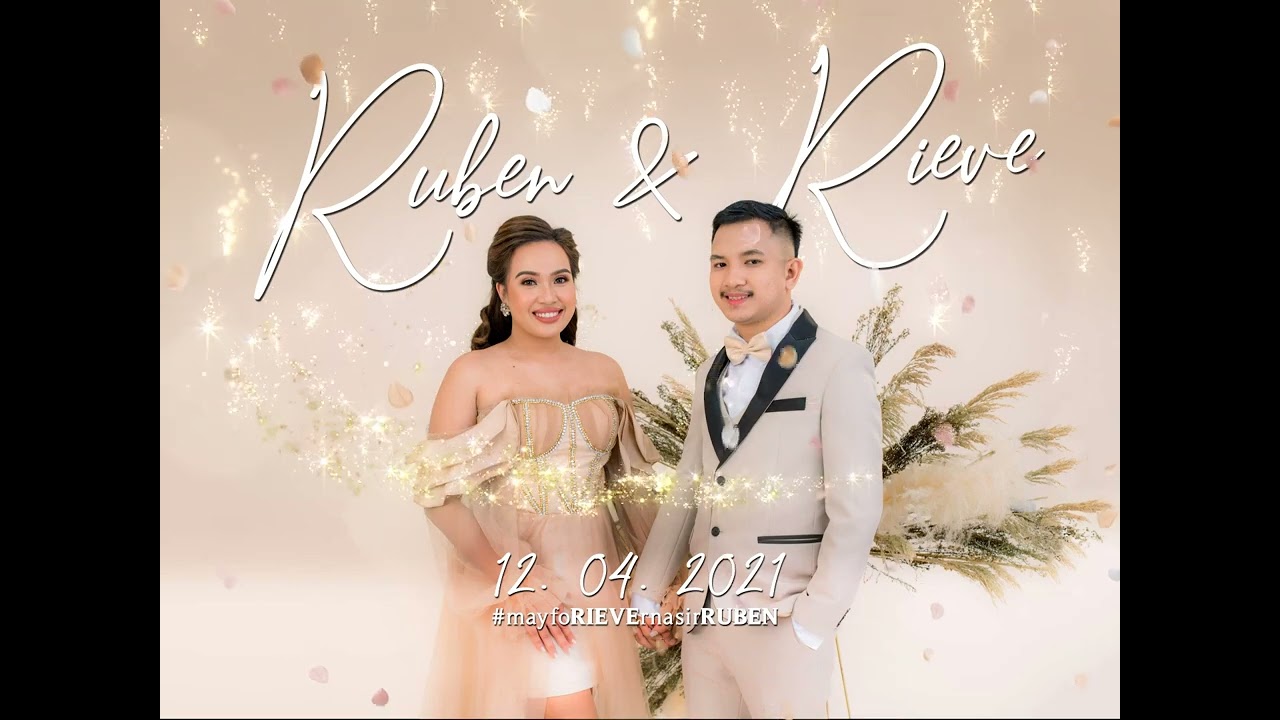 Beige color theme wedding backdrop with photo.