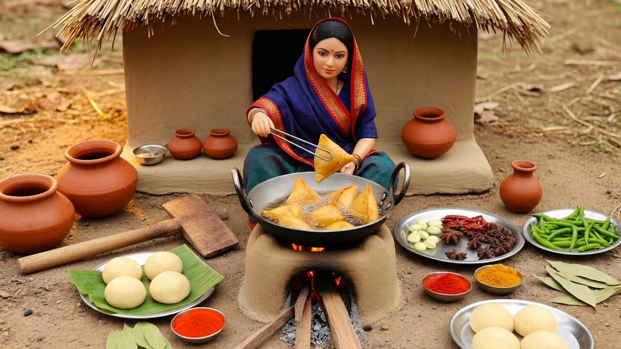 Miniature Doll Samosa Cooking ASMR | Indian Village Tiny Kitchen Story