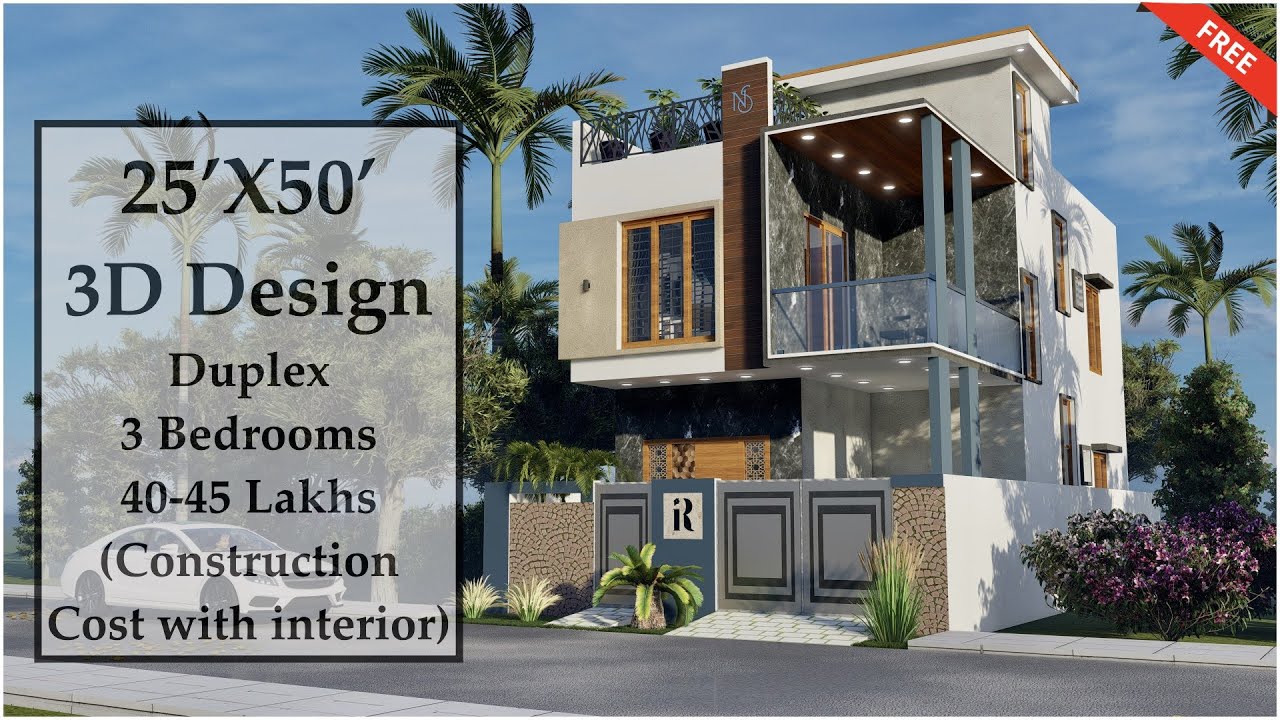 25X50 Duplex House Design 3D | 1250 Sqft | 3BHK | Modern Design