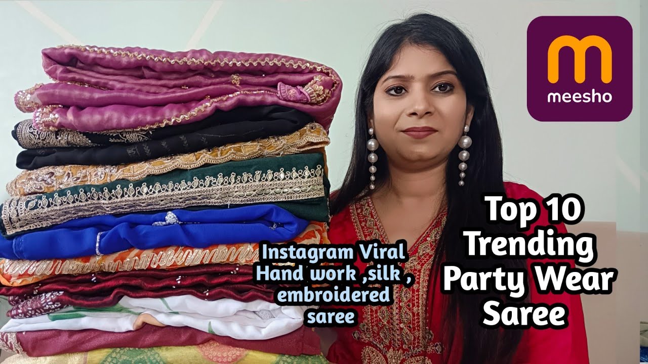 Meesho😍 saree haul  Rs-243| Meesho stitch blouse saree/ hand work saree haul |  party wear saree