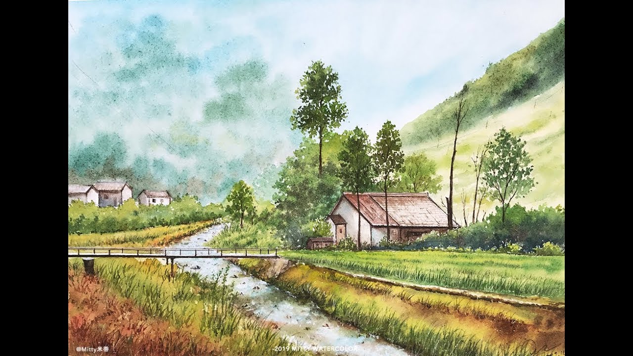 【米蒂水彩风景】Mitty watercolor 乡村风景 | Watercolor country scenery | Watercolor Landscape Painting Tutorial