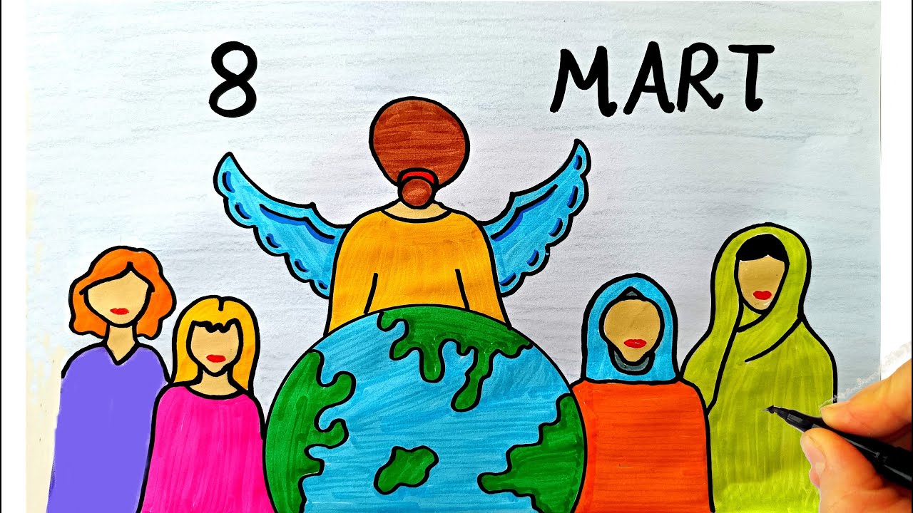 8 Mart Dünya Kadınlar Günü Resmi Çizimi Kolay 🌻 International Women's Day Drawing - 8 Mart Resmi